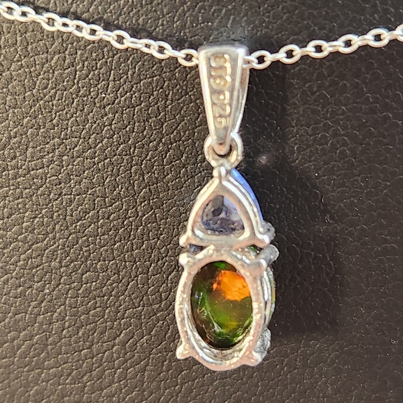 VID! 925 Natural Ethiopian Black Opal & Tanzanite Pendant Charm Necklace, Italy - Picture 3 of 14